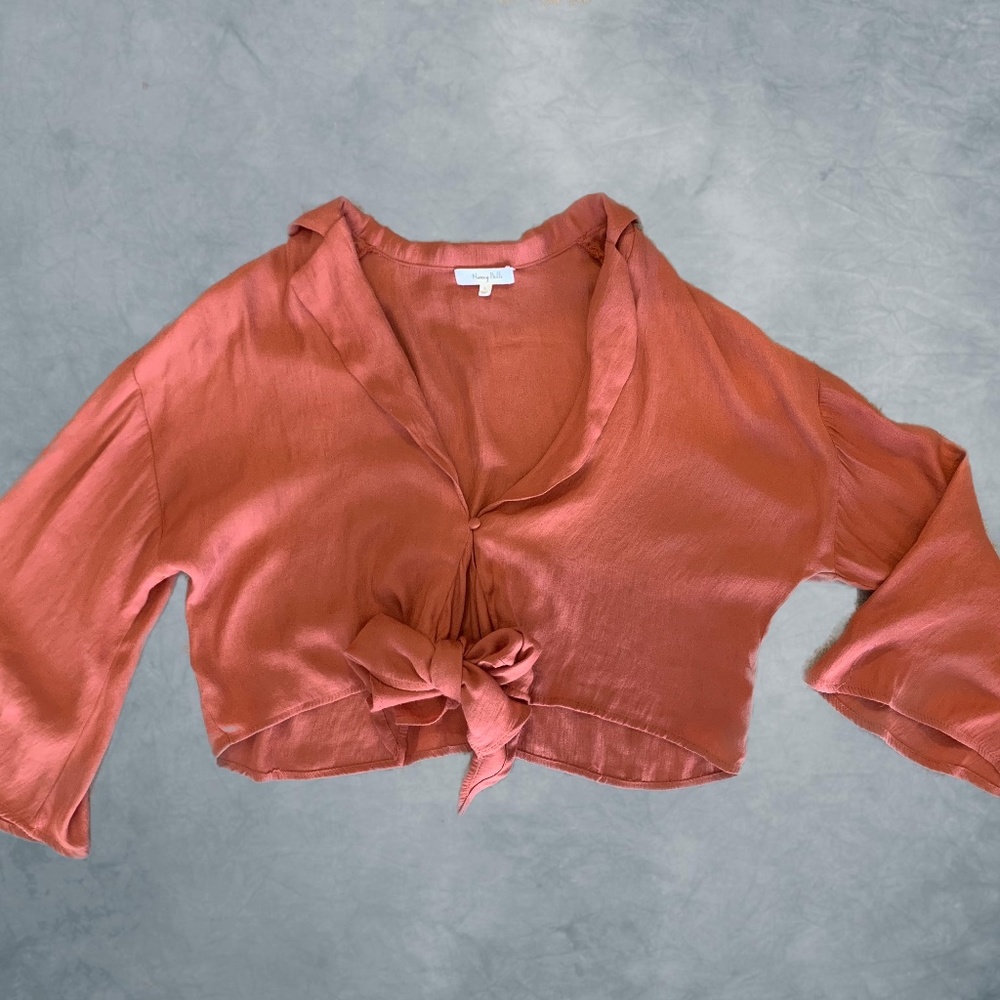 Flare Sleeve Crop Tie-Front Top